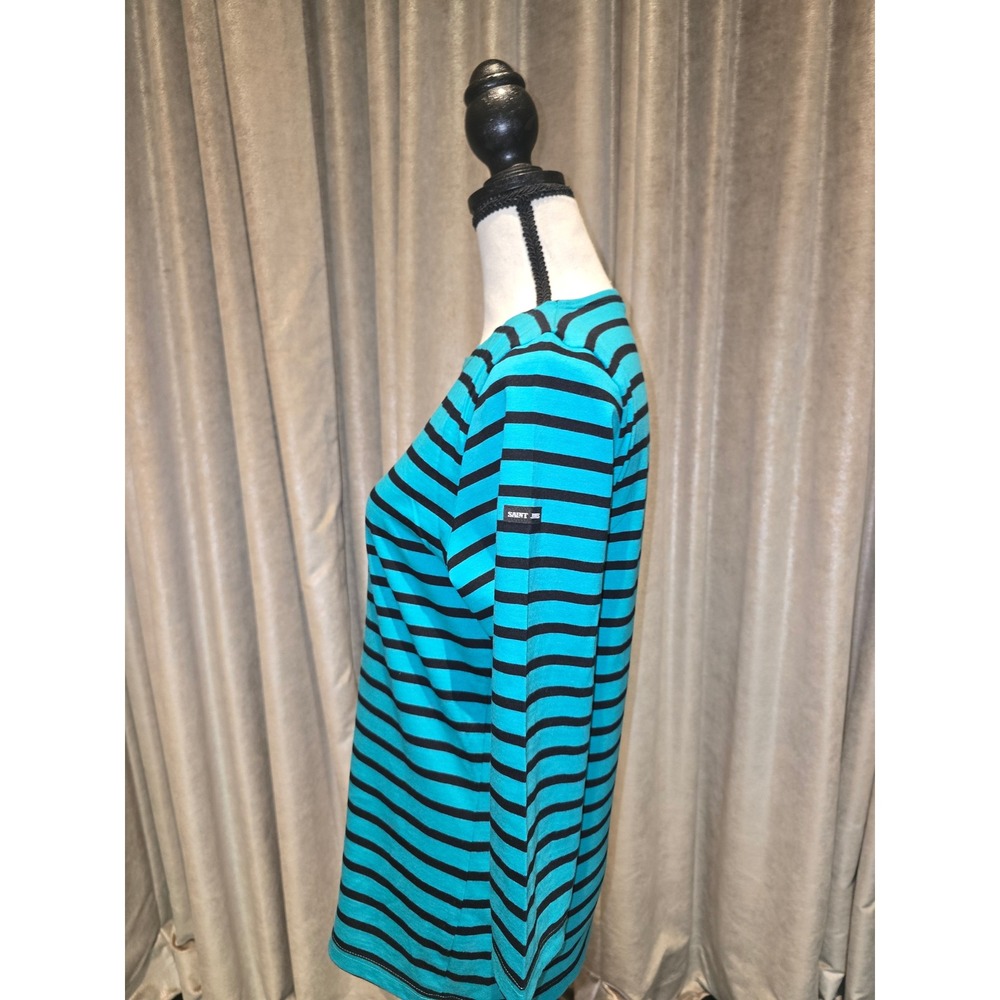 Saint James L'Atelier Striped 3/4 Sleeve Top Green Black France Womens 8 - Picture 4 of 6